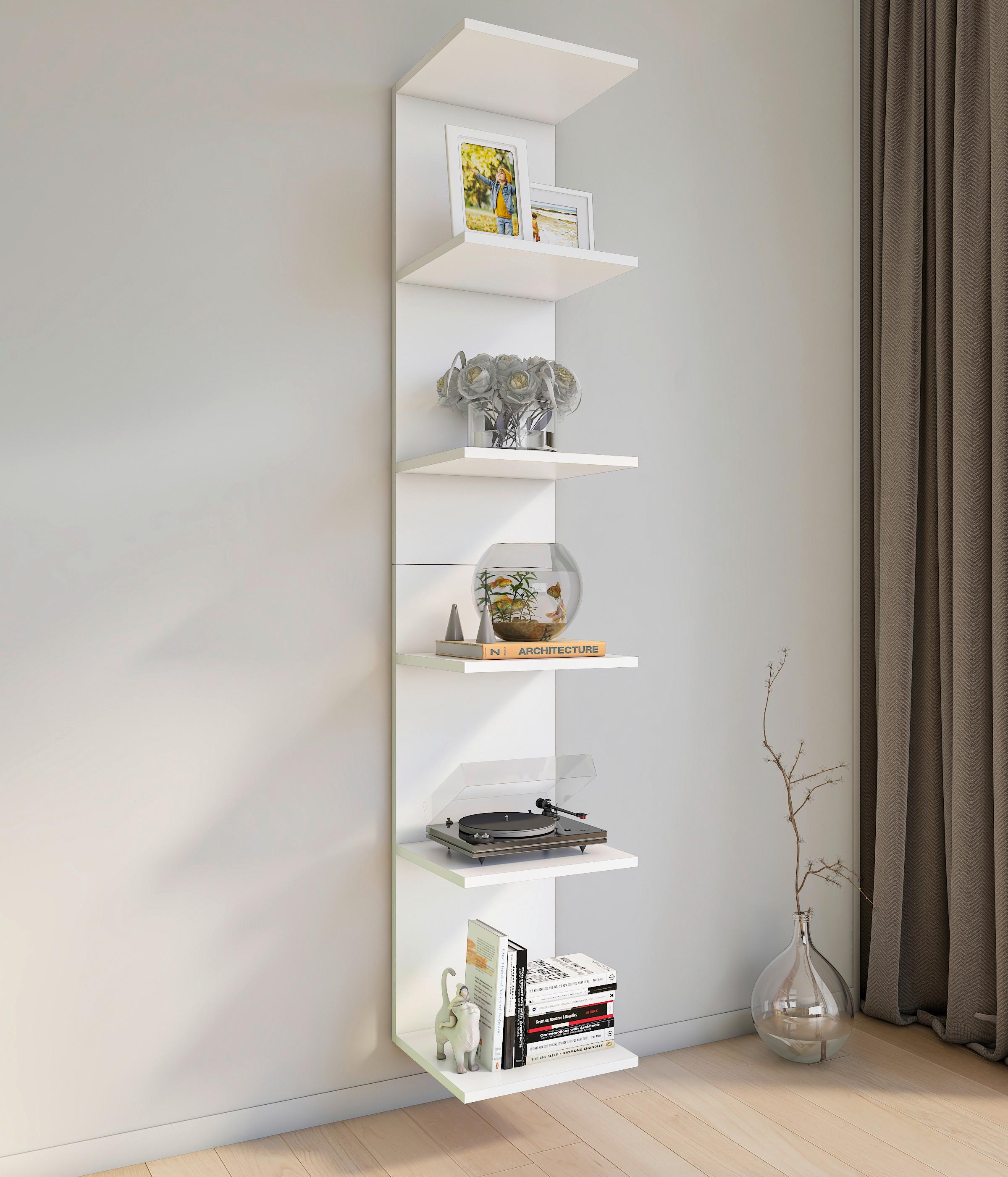 Regál Lazas š: 35 cm, biely - biela, Modern, kompozitné drevo (35/180/30cm) - MID.YOU