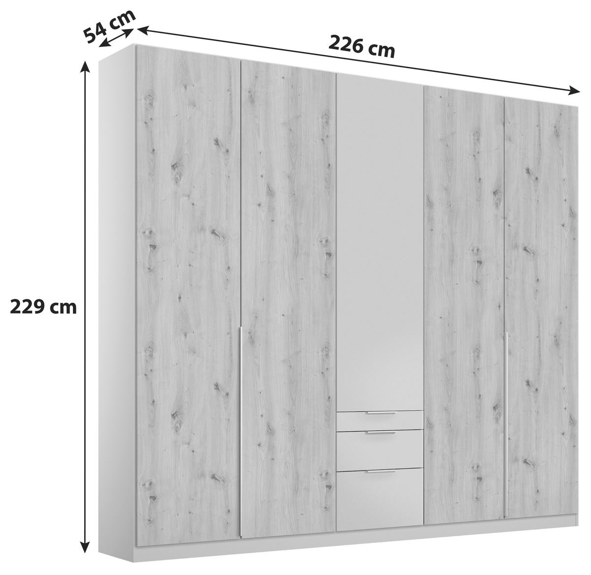 Drehtürenschrank mit Schubladen 226 cm Alabama Extra Hellgrau - Hellgrau/Eiche Artisan, MODERN, Holzwerkstoff (226/229/54cm)