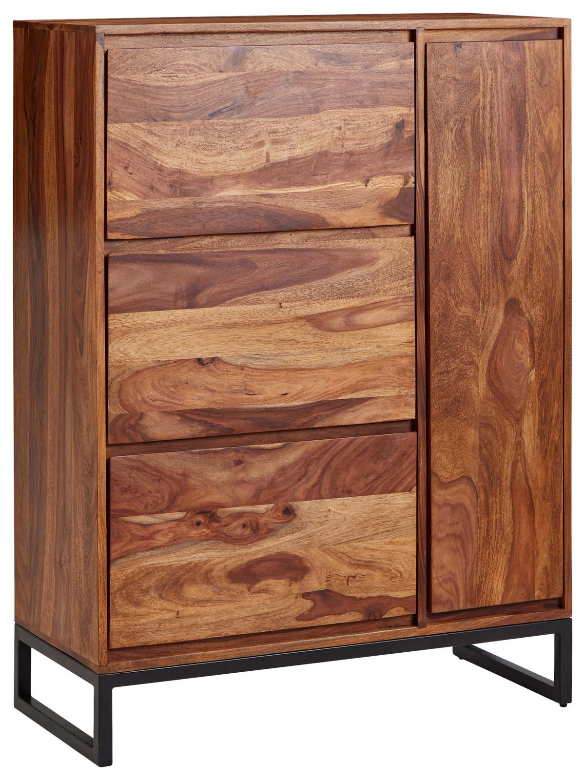 Sideboard Sheesham Sheeshamfarben B: 88 cm - Sheeshamfarben/Schwarz, Design, Holz (88/120/40cm) - MID.YOU