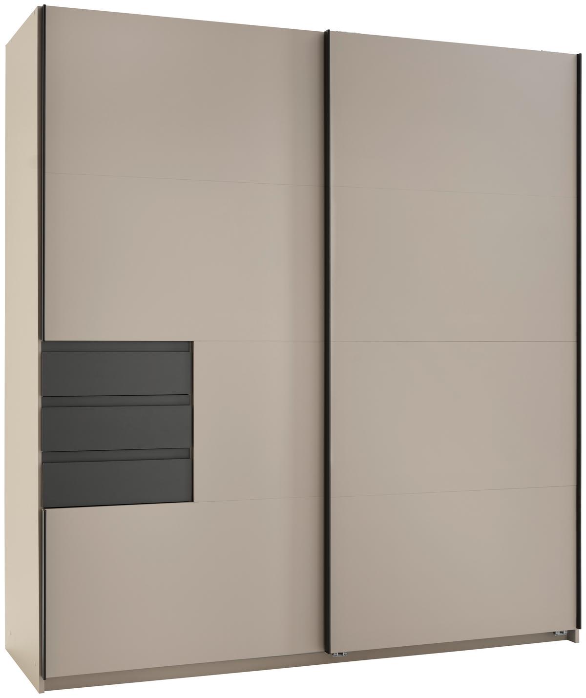 Schwebetürenschrank B: 180 cm Saharagrau/Grafit, O. Spiegel - Graphitfarben/Grau, Trend, Holzwerkstoff (180/198/65cm)