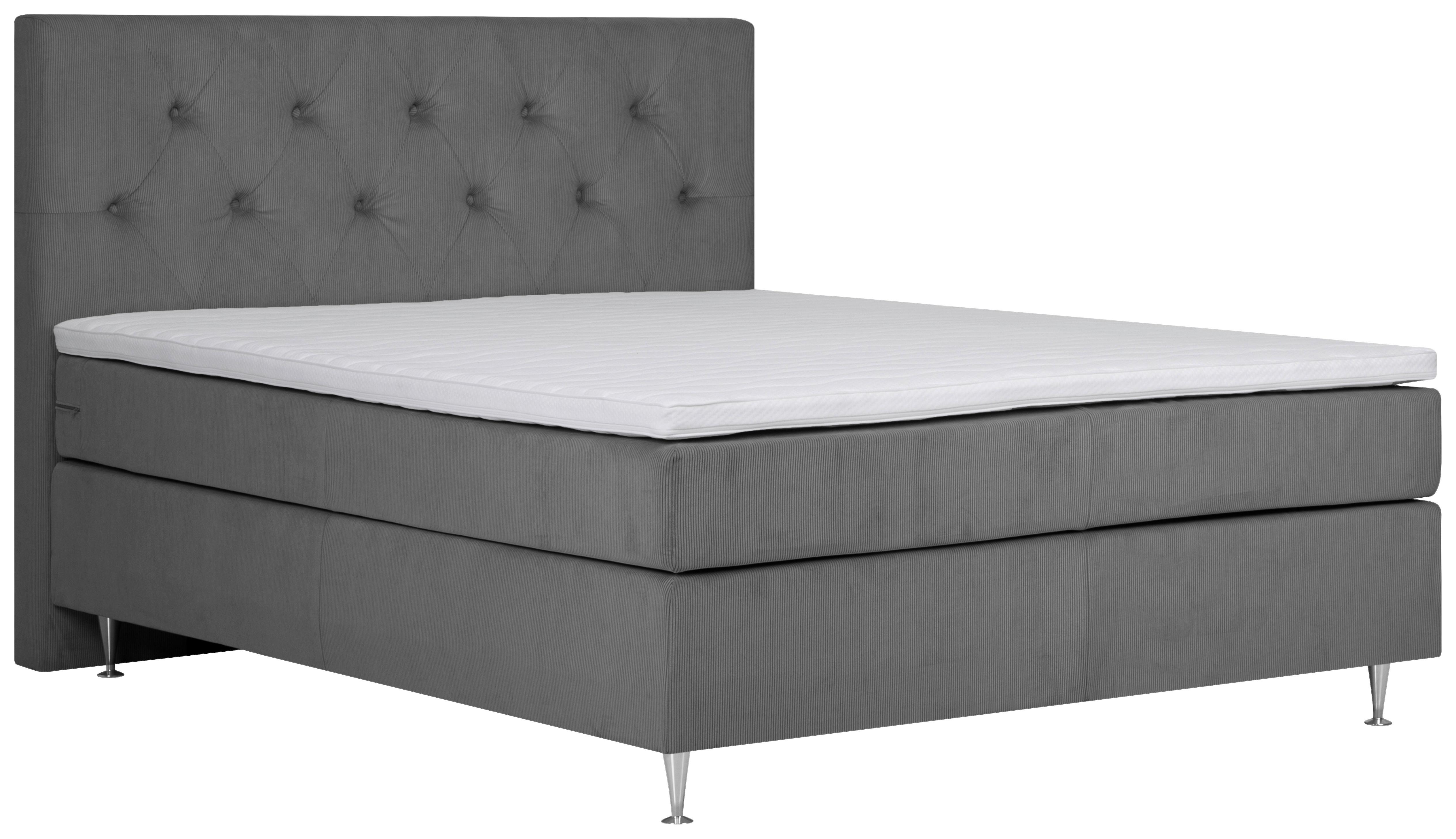 Boxspringbett mit Topper + Matratze 180x200 cm Paula - Dunkelgrau/Alufarben, MODERN, Textil (180/200cm) - Livetastic