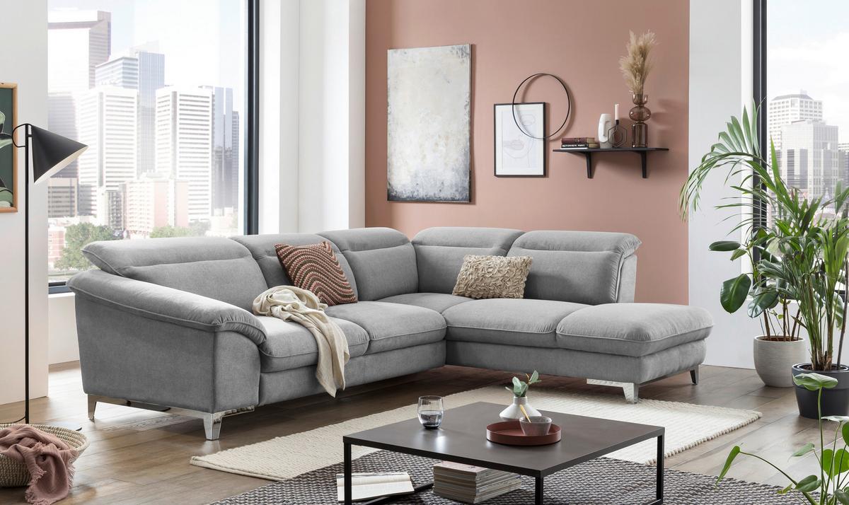 Ecksofa Mit Schlaffunktion Teresa Hellgrau - Chromfarben/Hellgrau, Design, Textil (293/232cm) - Livetastic