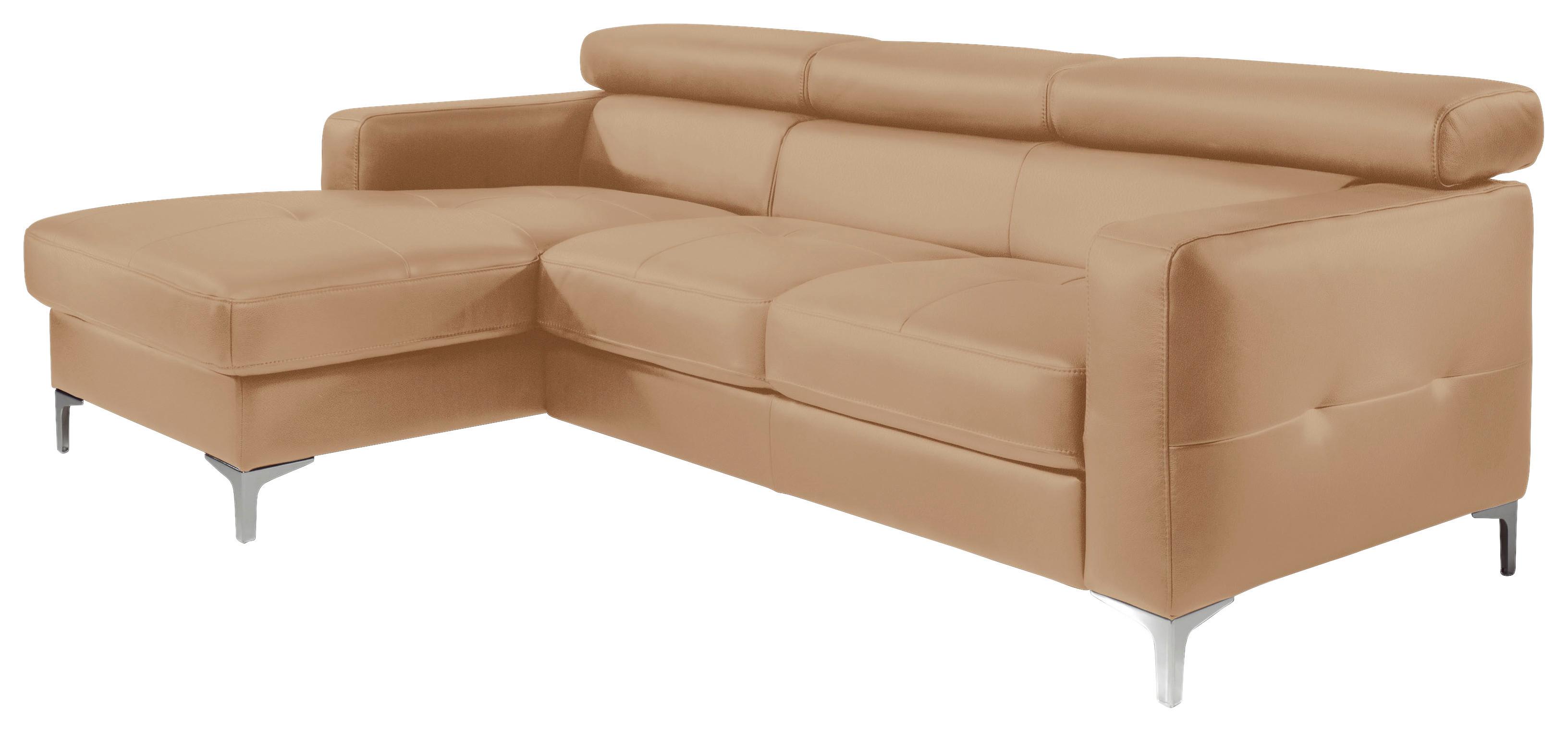 Ecksofa Sammy Cappuccino Leder - Chromfarben/Cappuccino, Design, Leder (169/226cm) - Livetastic