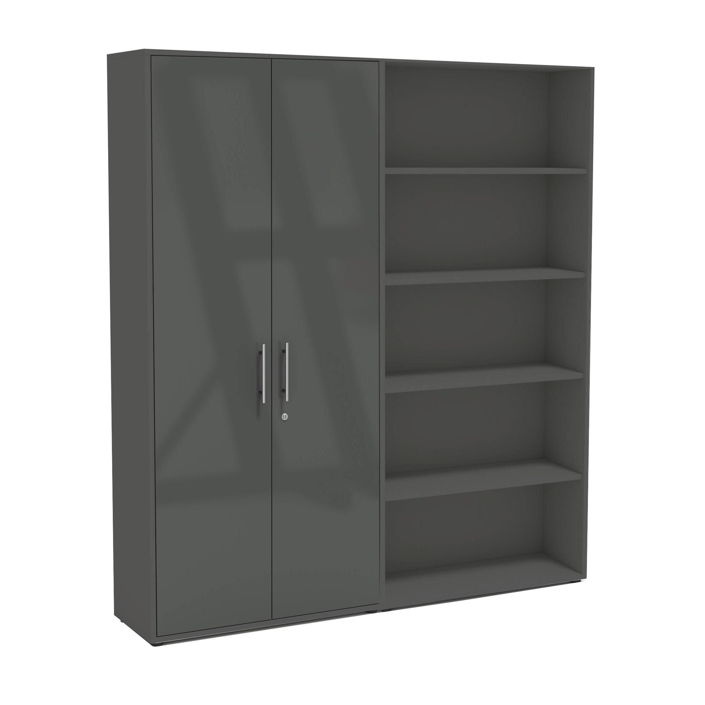 AKTENSCHRANK OFFICE EDITION - SW SET 1 HOCH - Anthrazit/Anthrazit Hochglanz, MODERN, Holzwerkstoff (168,8/185,6/33cm) - MID.YOU