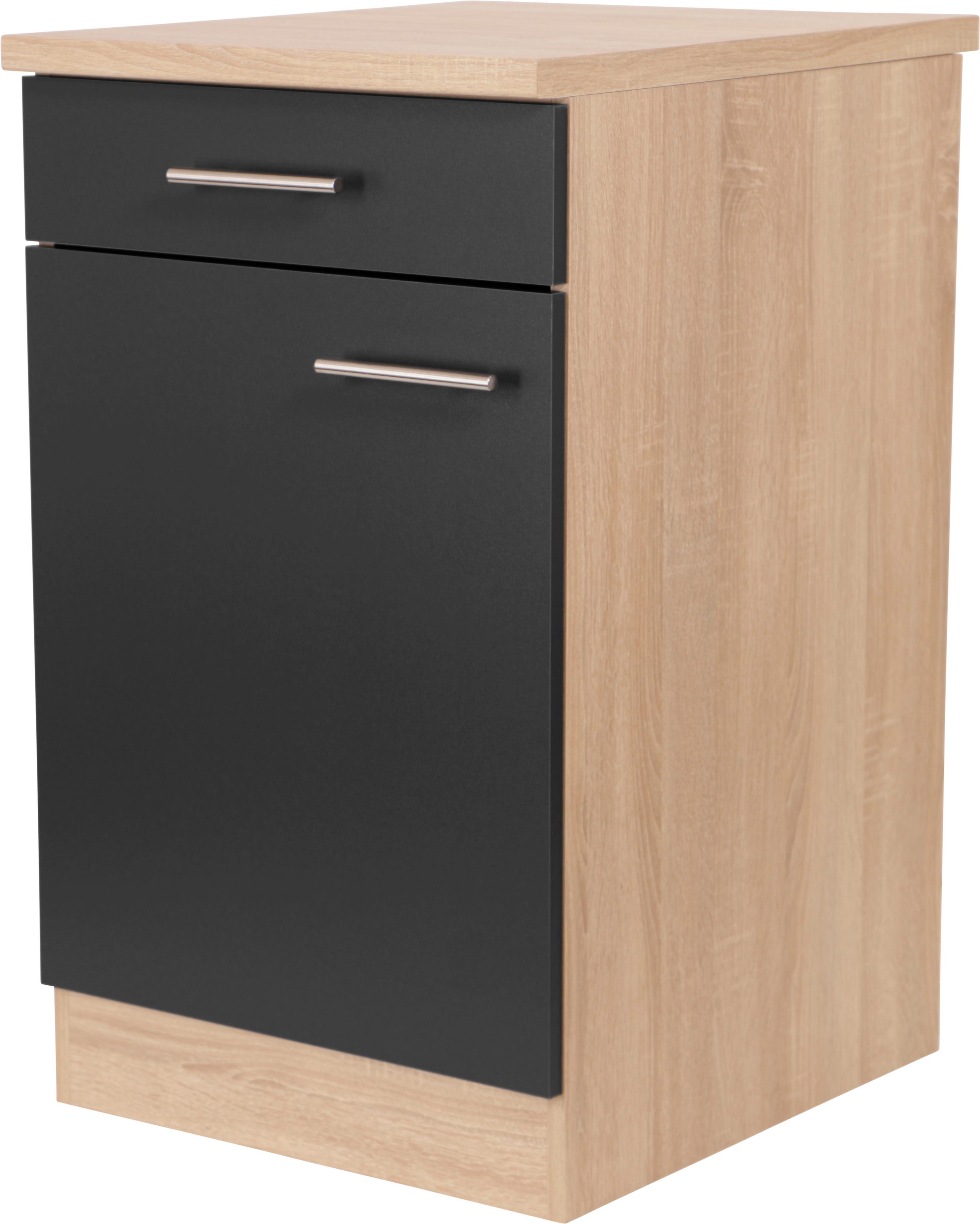 Küchenunterschrank Merle Schwarz, Eiche Dekor B:50cm - Eichefarben/Schwarz, Basics, Holzwerkstoff (50/84,8/60cm) - Respekta