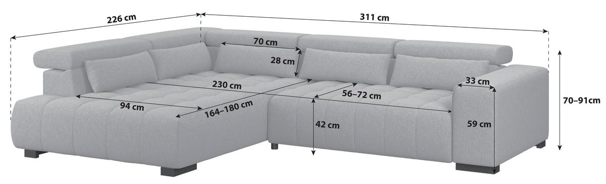 Ecksofa Matera Olivgrün S: 226x311cm - Schwarz/Olivgrün, Trend, Textil (226/311cm)