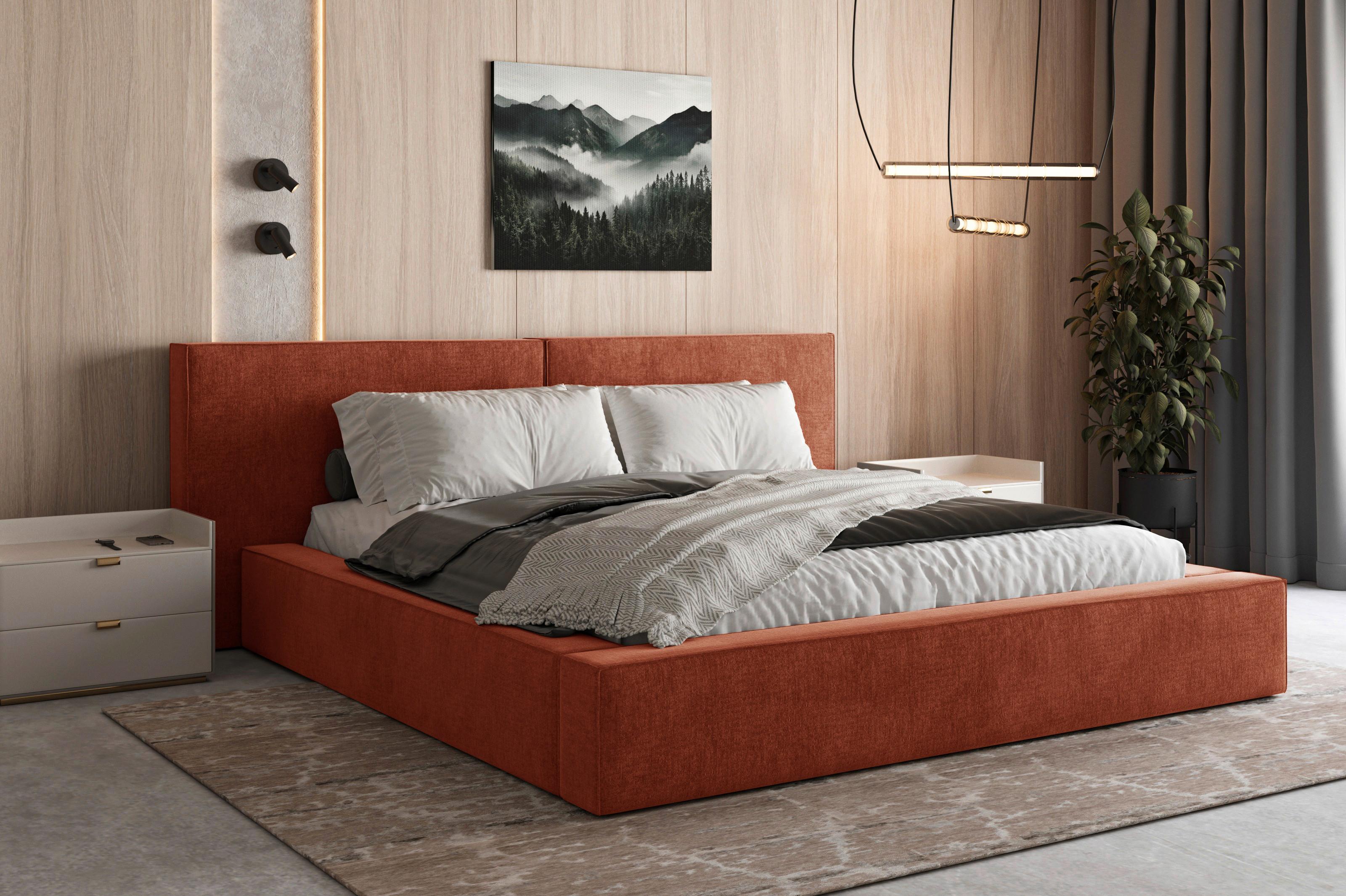 Polsterbett Jasmine mit Bettkasten 140x200 - Terracotta/Schwarz, MODERN, Holz (140/200cm) - Livetastic