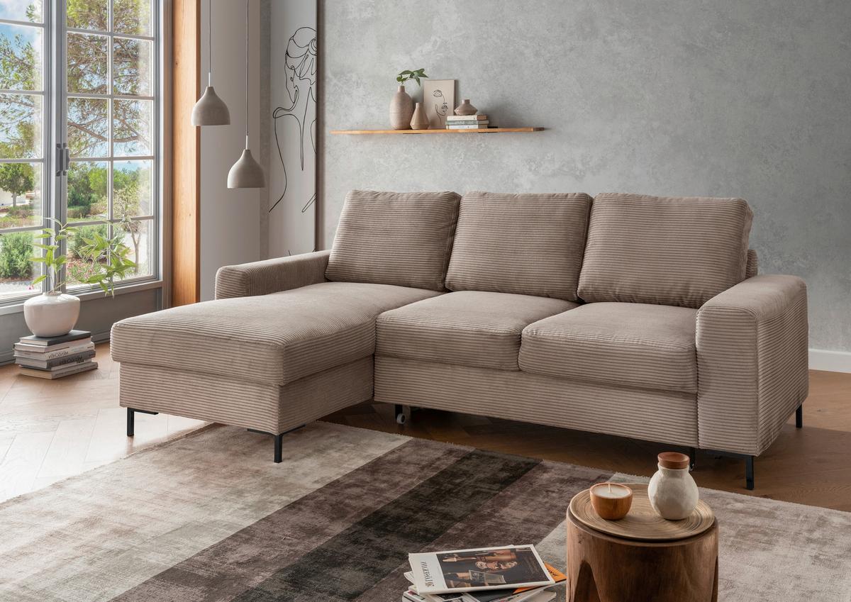 Eckschlafsofa Zona, Graubraun S: 143x237 Cm - Graubraun/Schwarz, KONVENTIONELL, Textil (143/237cm) - Livetastic