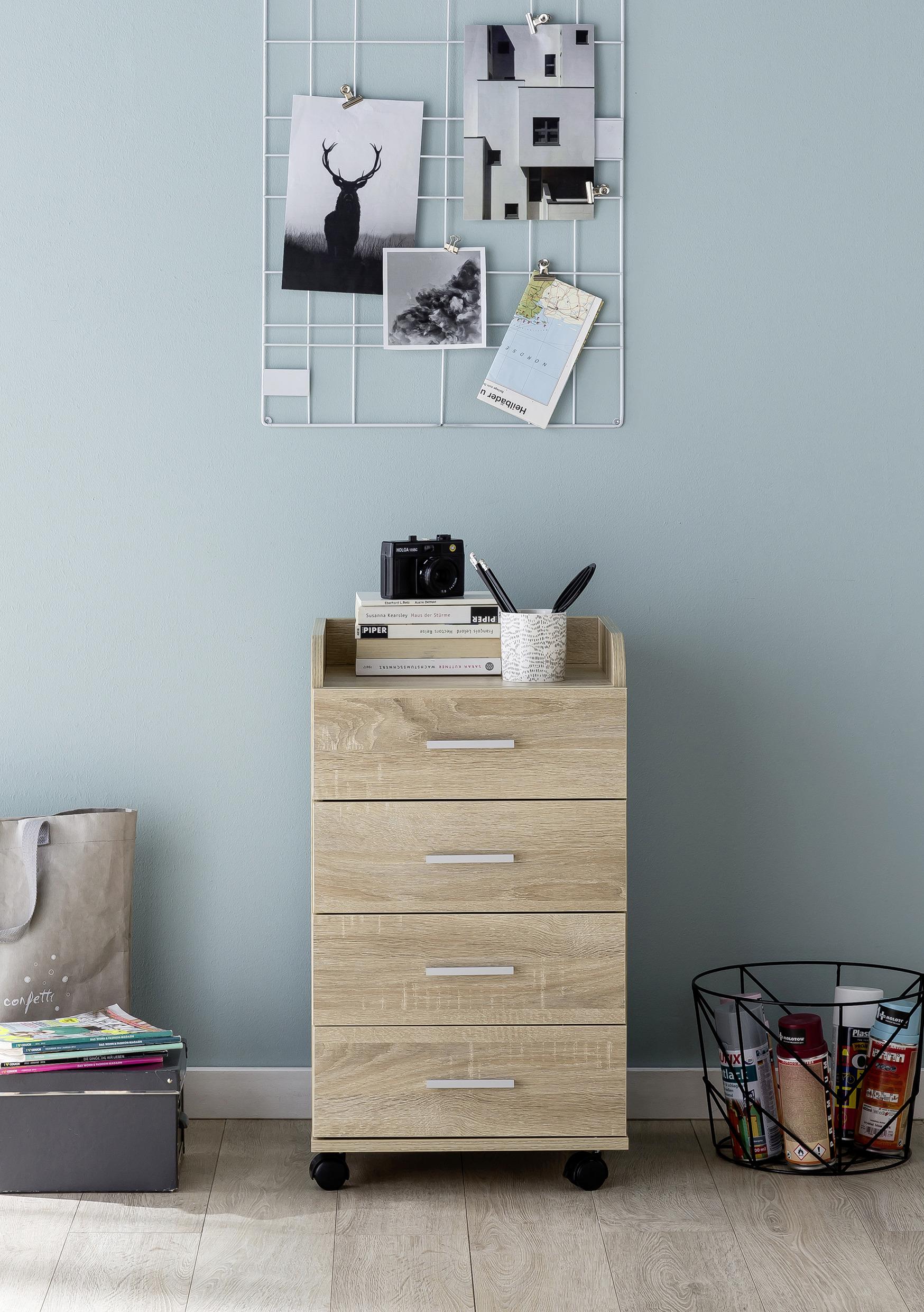 Rollcontainer Eiche Dekor 40x70,5x33 cm - Eichefarben, KONVENTIONELL, Holzwerkstoff/Kunststoff (40/70,5/33cm) - MID.YOU