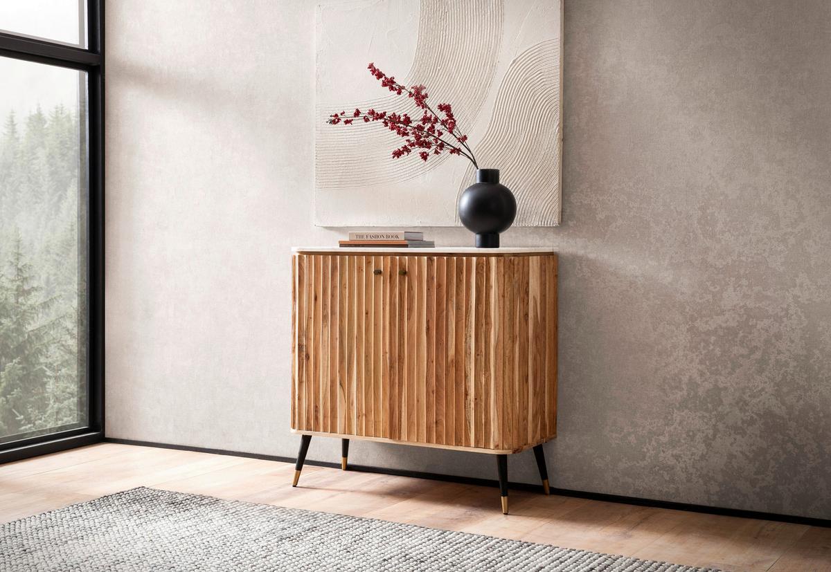 Barschrank Akaziefarben B: 95 Cm - Goldfarben/Schwarz, Design, Holz/Stein (95/90/41cm) - MID.YOU