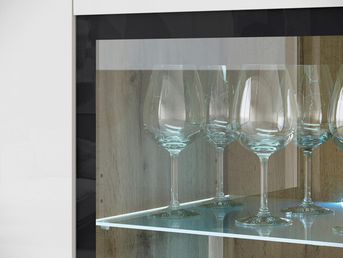 Highboard 120cm Vera Weiß Hochglanz/Wotan Eiche - Weiß Hochglanz/Eiche Wotan, Trend, Glas/Holzwerkstoff (120/103,3/39,5cm) - P & B