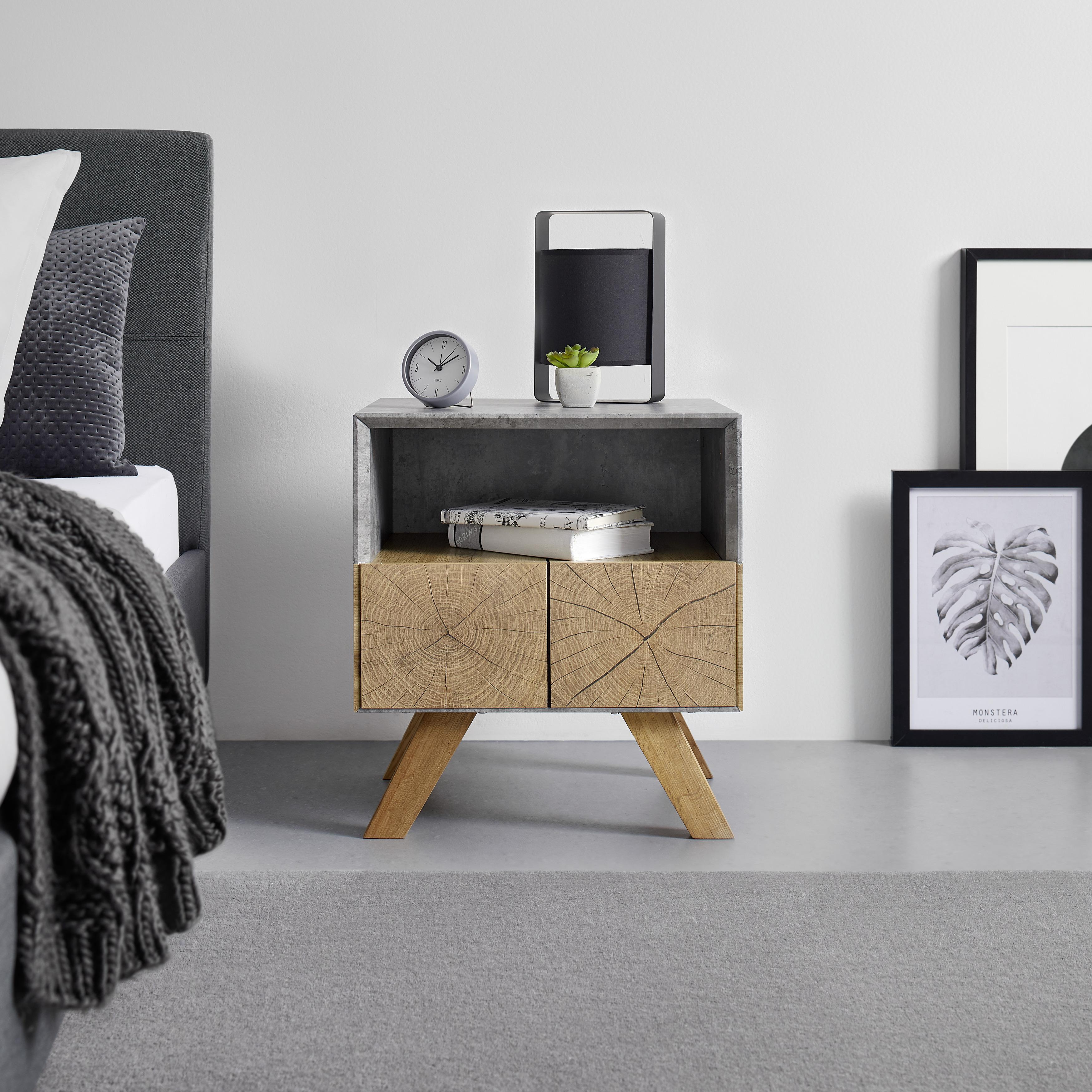 Noční Stolek Casper - šedá/barvy dubu, Moderní, dřevo (45/50/40cm) - Modern Living