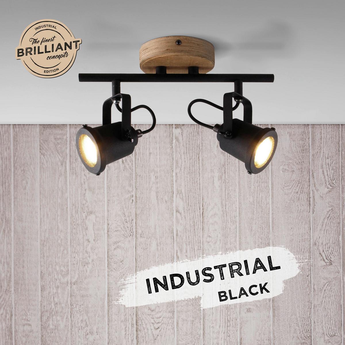 Deckenleuchte Inge L: 30 cm, 2-Flammig - Schwarz/Braun, Natur, Holz/Metall (30/17,5/12cm) - Brilliant