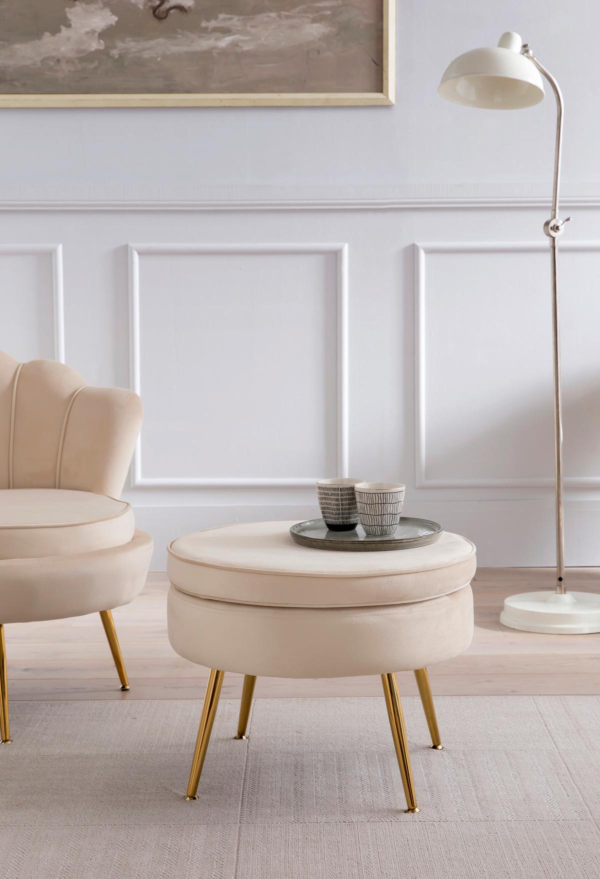 Hocker Beige B: 52 Cm - Beige/Goldfarben, MODERN, Textil (52/41/52cm) - Livetastic