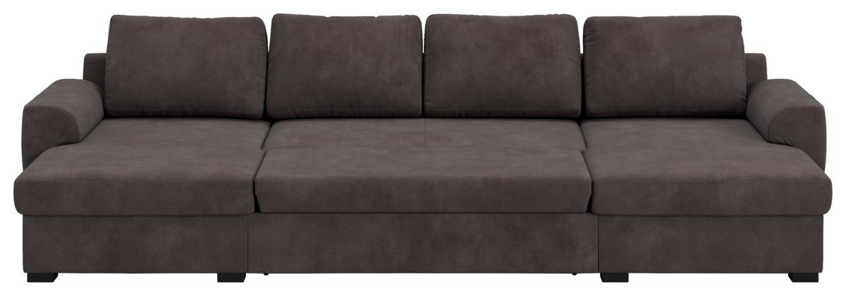 Wohnlandschaft m. Bettfunktion Mikrofaser braun, B: 327cm - Schwarz/Braun, Trend, Textil (154/327/86cm) - MID.YOU