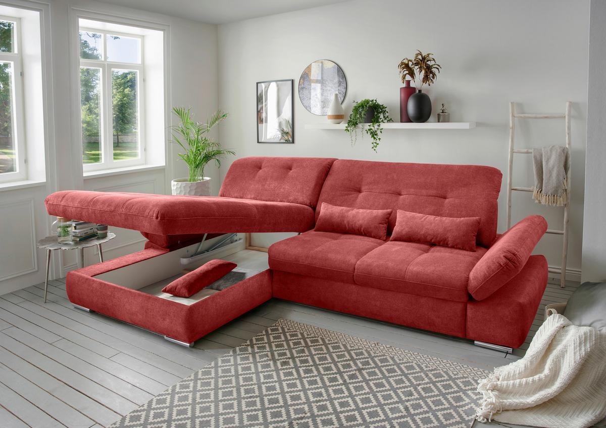 Ecksofa Dalida Rot S: 196x300 cm - Chromfarben/Rot, Design, Textil (196/300cm) - Livetastic