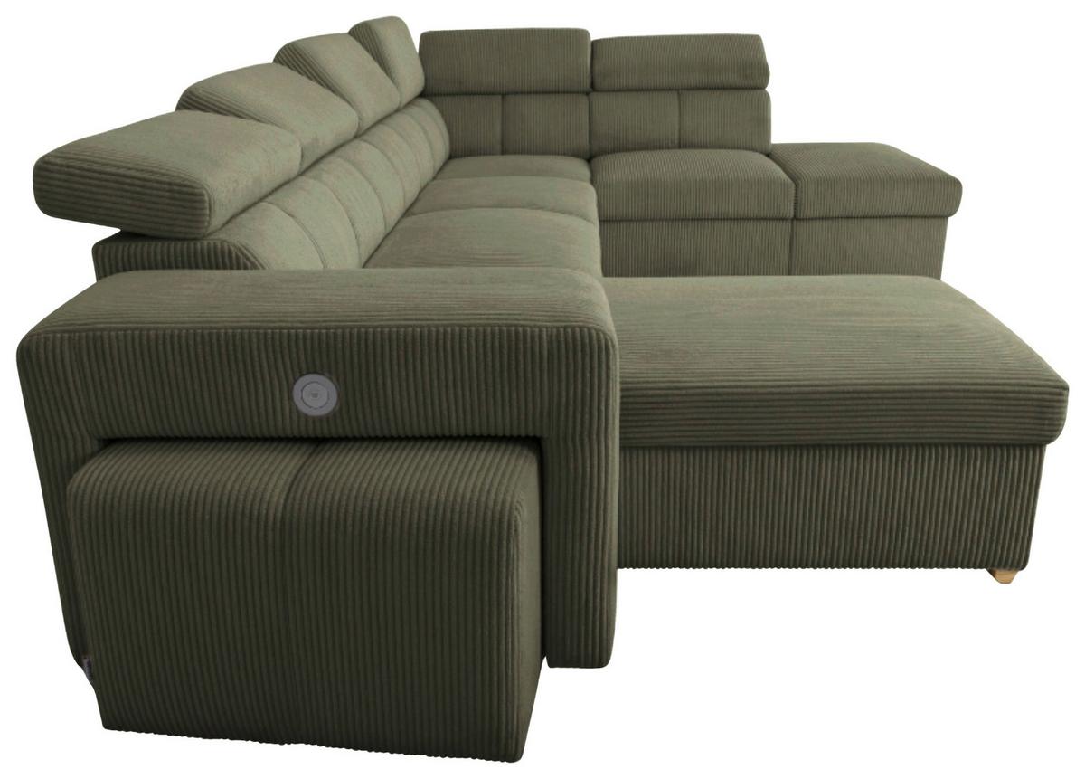 Schlafsofa mit Bettkasten Sirius XL, olivgrün, 219cx334m - Eichefarben/Olivgrün, KONVENTIONELL, Holz/Holzwerkstoff