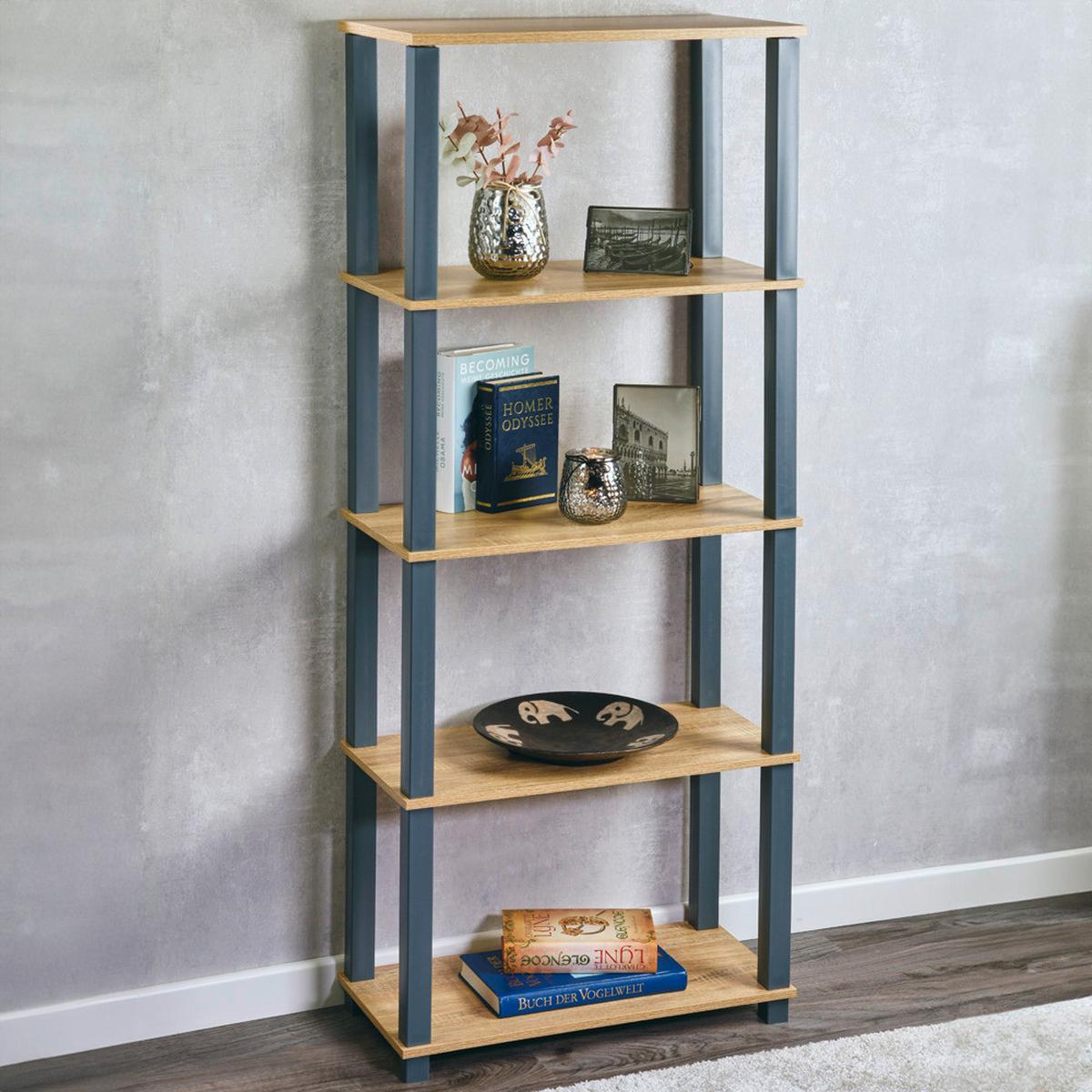 Regal Eiche Dekor, Grau, B: 60 cm - Eichefarben/Grau, Basics, Holzwerkstoff (60/147/29cm) - Kesper