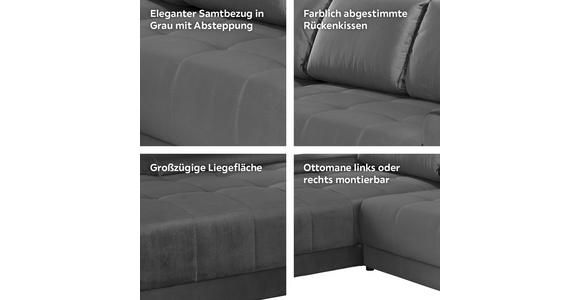 Ecksofa mit Schlaffunktion + Bettkasten Adria, Samt - Dunkelgrau, MODERN, Textil (213/308cm) - Luca Bessoni