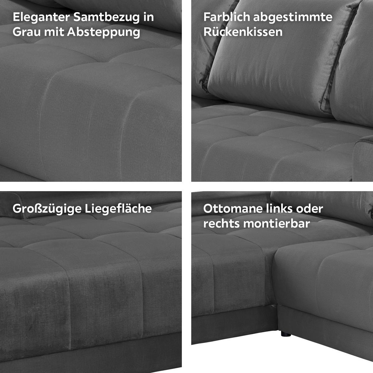 Ecksofa Mit Schlaffunktion + Bettkasten Adria Dunkelgrau - Dunkelgrau, MODERN, Textil (213/308cm) - Luca Bessoni