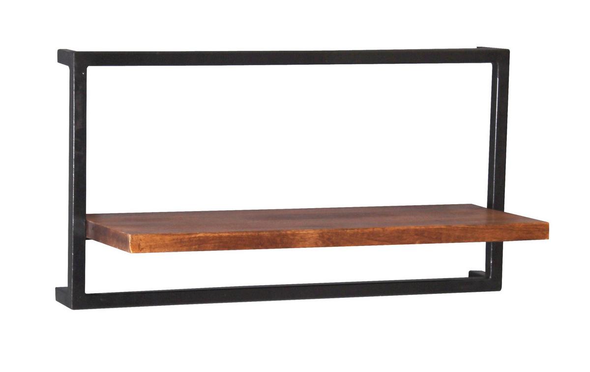 Wandregal Mangoholz/Schwarz B: 65cm - Schwarz/Naturfarben, Design, Holz/Metall (65/35/25cm) - MID.YOU