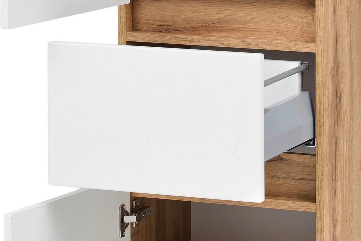 Hochschrank Kopenhagen B: 40 cm Weiß/Eiche Dekor - Eichefarben/Silberfarben, KONVENTIONELL, Holzwerkstoff (40/180/35cm) - Held