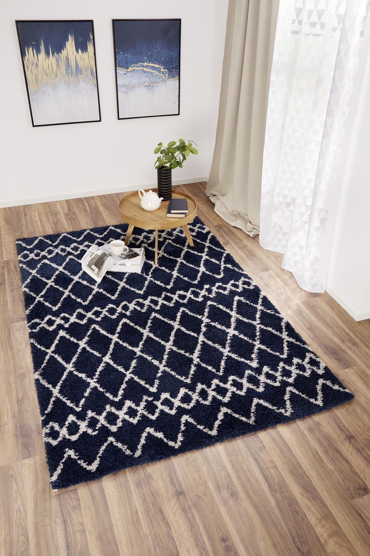 Hochflor Teppich Weiß/Blau Jenson 160x230 cm - Blau/Weiß, Basics, Textil (160/230cm) - James Wood