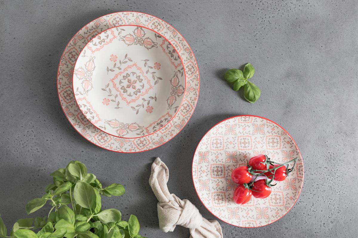 Tellerset 18 -Teilig. Grau/Rosa/Rot/Weiß - Rot/Rosa, Basics, Keramik - Mäser