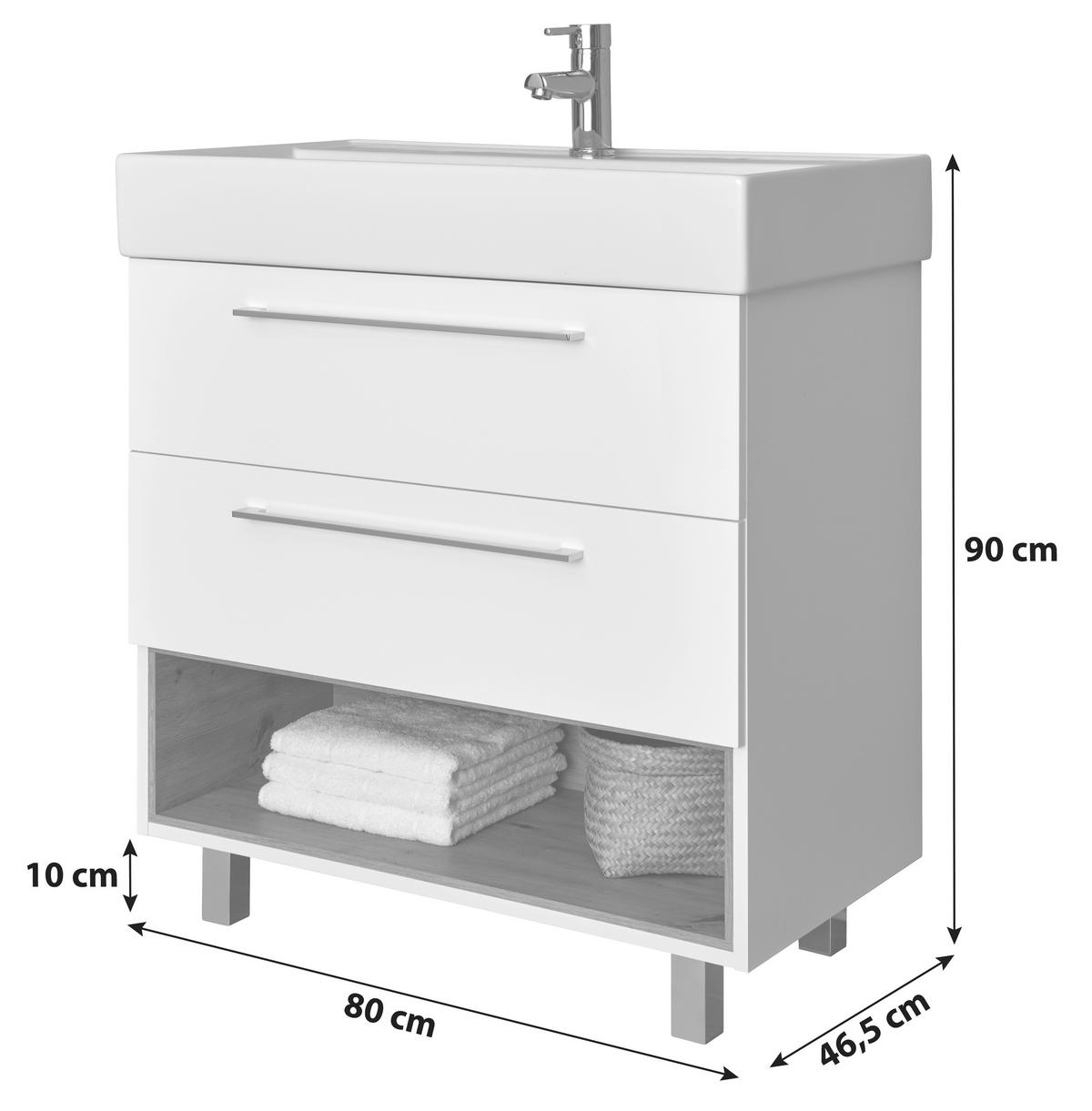 Waschbecken mit Unterschrank Mura I B: 80 cm, Weiß - Alufarben/Weiß, MODERN, Keramik/Holzwerkstoff (80/90/46,5cm)