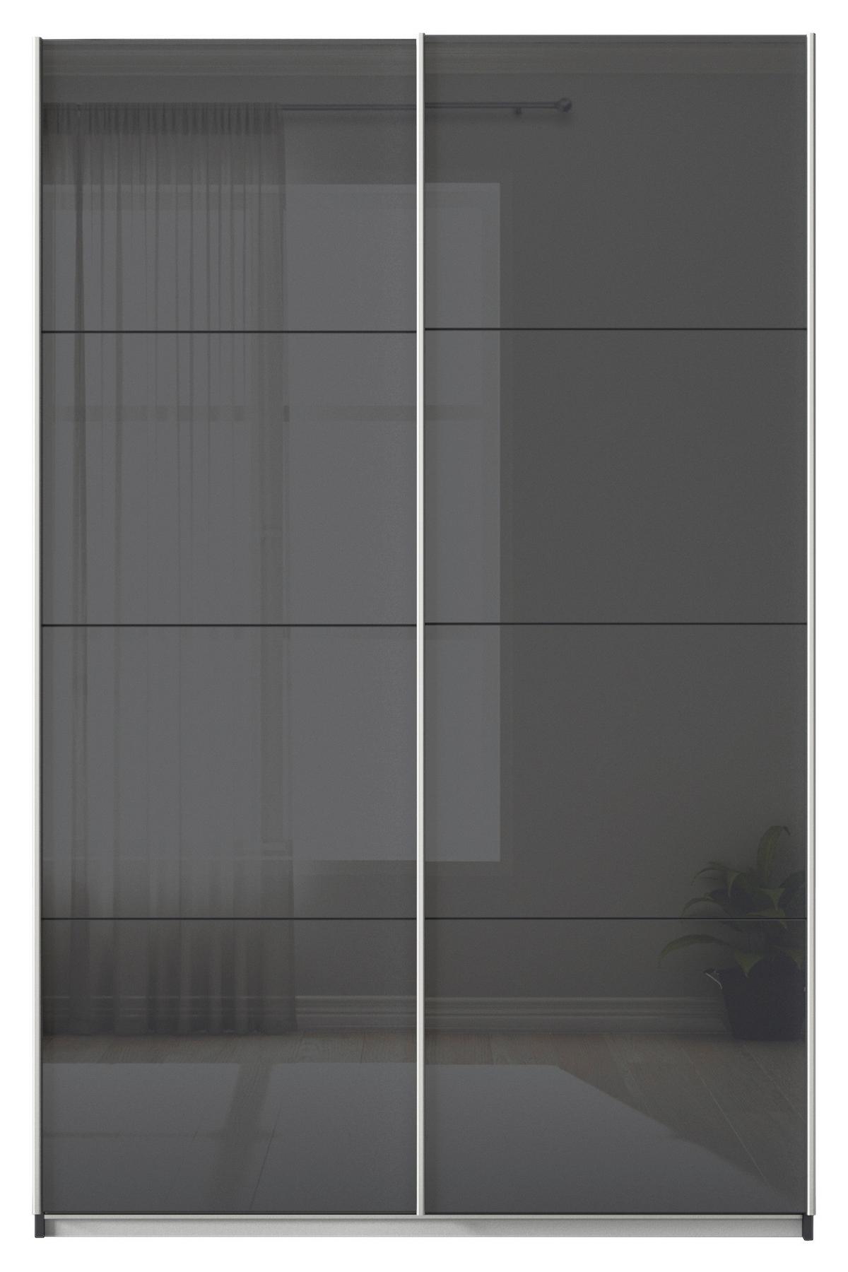 Schwebetürenschrank B: 136cm Feldkirch Grau - Anthrazit/Anthrazit Hochglanz, MODERN, Glas/Holzwerkstoff (136/210/62cm)