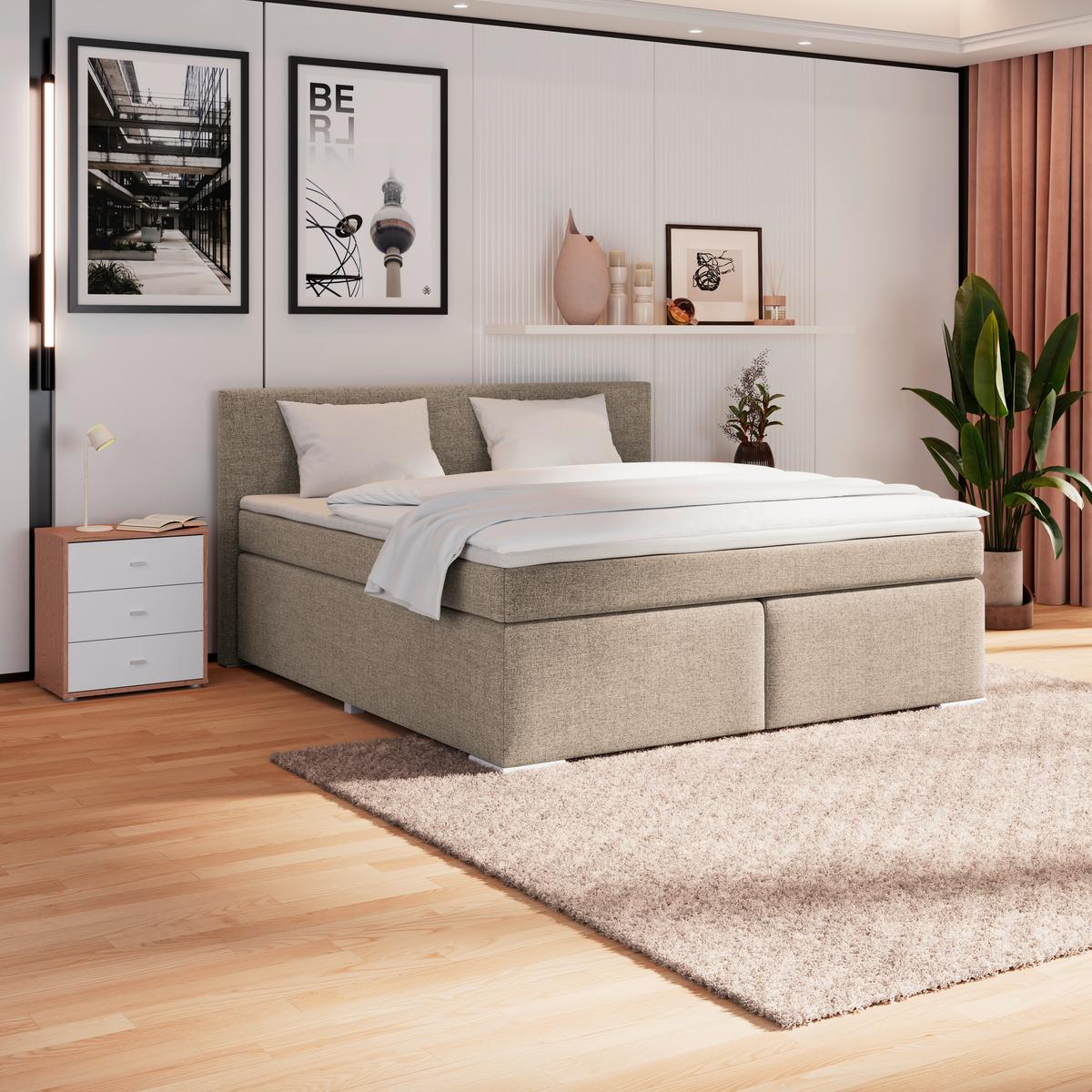 Boxspringbett Mira I Nordic, Lf: 160x200 cm - Alufarben/Cappuccino, Basics, Textil (160/200cm)