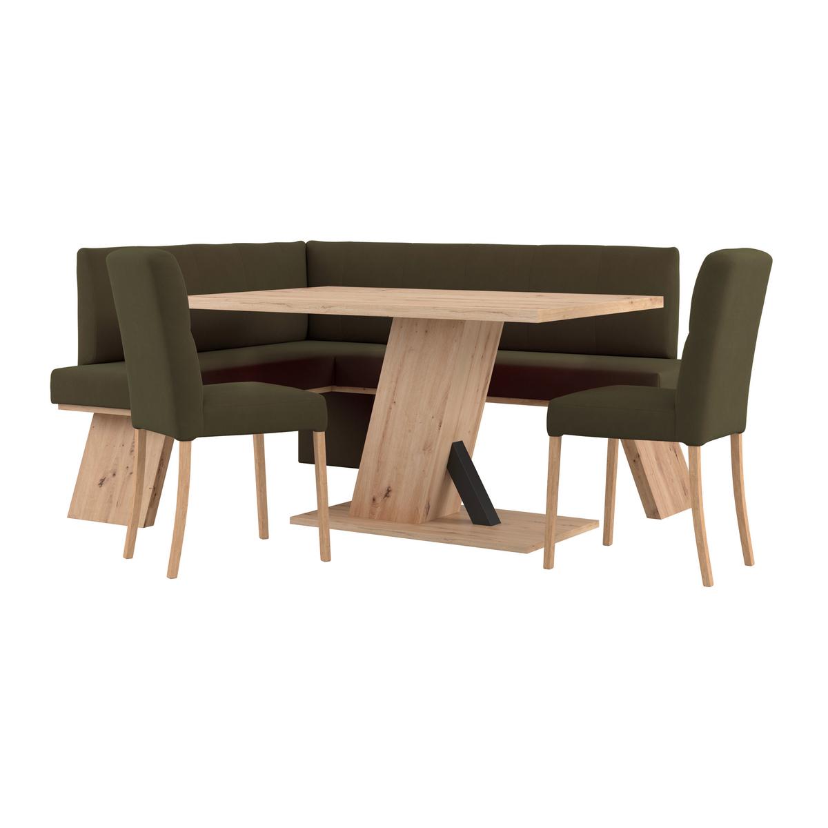 Eckbank Emma Ii Webstoff Moosgrün, B: 150 Cm - Eichefarben/Grün, KONVENTIONELL, Holzwerkstoff/Textil (150/185cm)