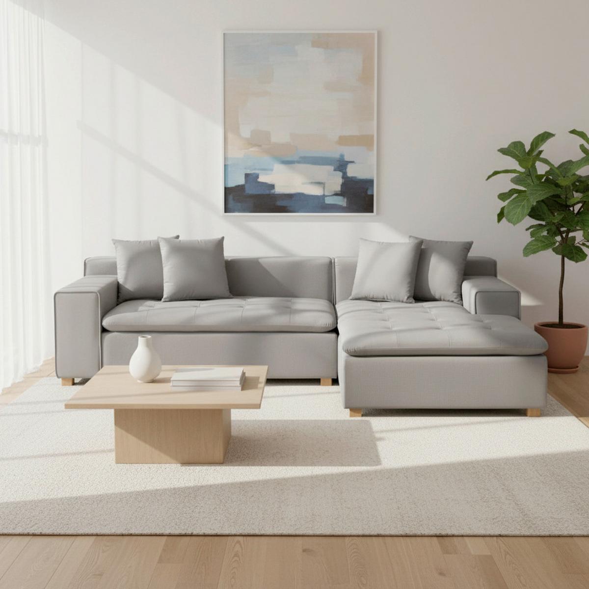 Sedací souprava AVA - světle šedá/přírodní barvy, Moderní, dřevo/textil (251/154cm) - Bessagi Home
