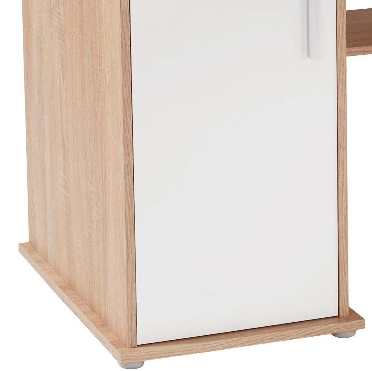 Schreibtisch Mit Stauraum + Tastaturauszug B 160cm Thema2 - Weiß/Sonoma Eiche, MODERN, Holzwerkstoff/Kunststoff (160/153,4cm)