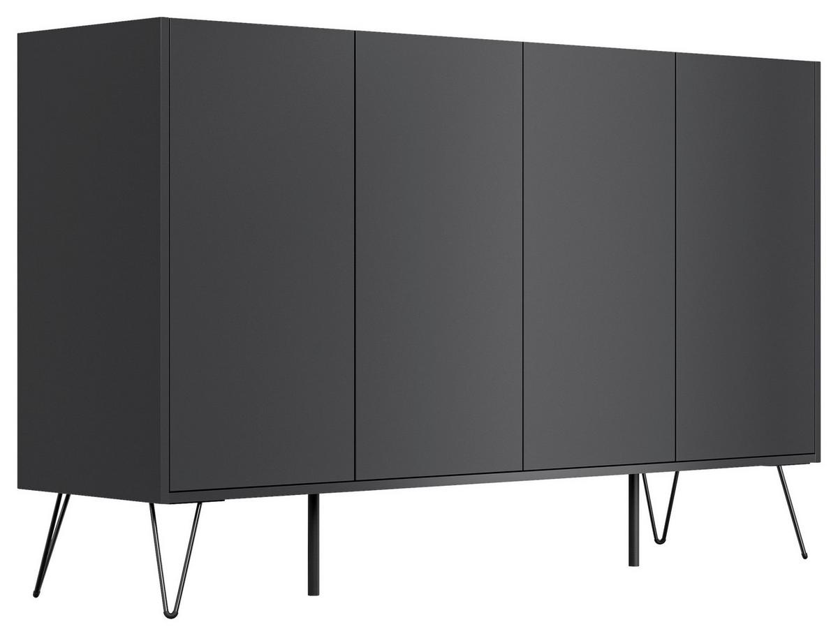 Sideboard Posseik Industrial Graphitfarben/eichef. 155 Cm - Eichefarben/Schwarz, Design, Holzwerkstoff (155/93,6/42cm) - P & B