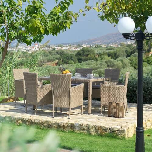 Gartengarnitur 7-Tlg. Porto Rio Rattanoptik mit Kissen - Hellbraun/Grau, MODERN, Kunststoff/Textil (60/150/88/75cm) - Luca Bessoni