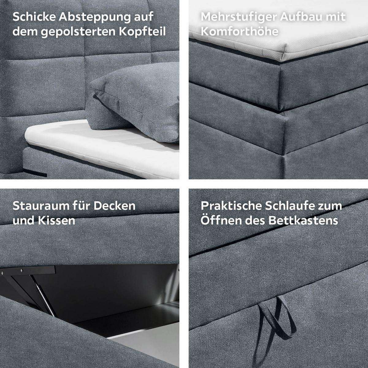 Boxspringbett Mit Topper & Bettkasten 120x200 Tacoma 3 - Anthrazit, KONVENTIONELL (120/200cm) - MID.YOU