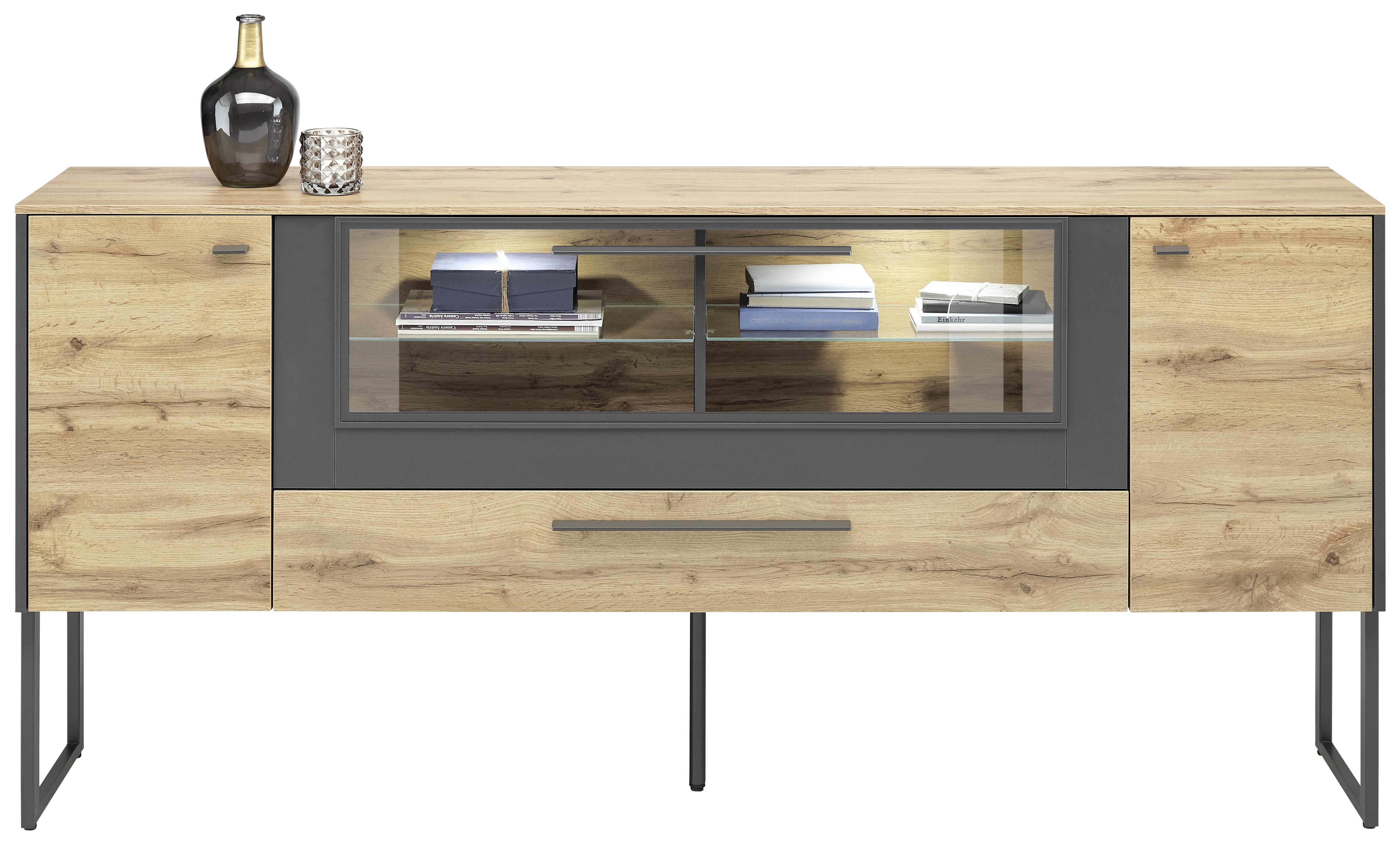 Široká Komoda Skagen - čierna/farby duba, Moderný, kov/kompozitné drevo (197/91/40cm) - Premium Living