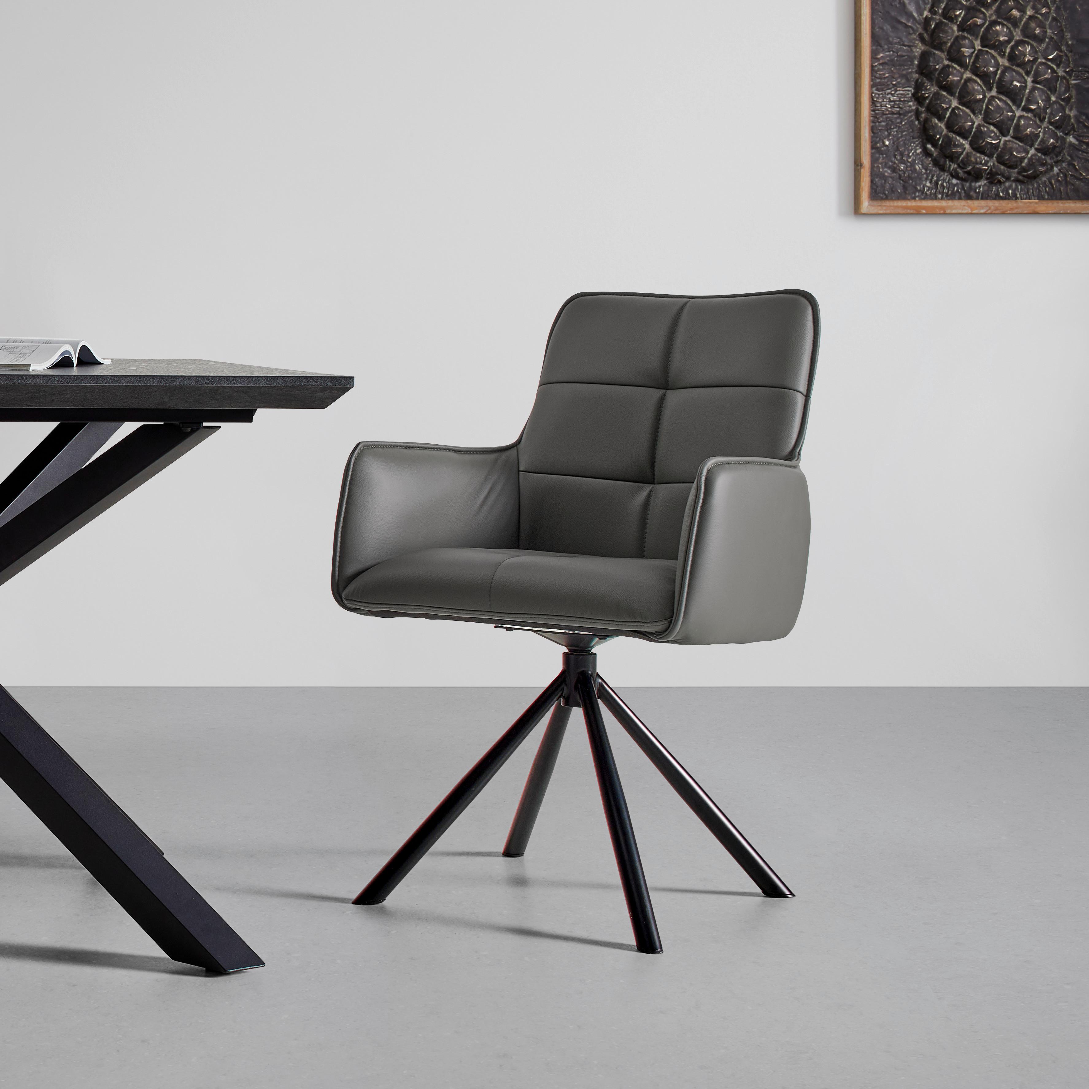 Židle s područkami Vincent, šedá - šedá/černá, Moderní, kov/kůže (58/87/63cm) - Premium Living