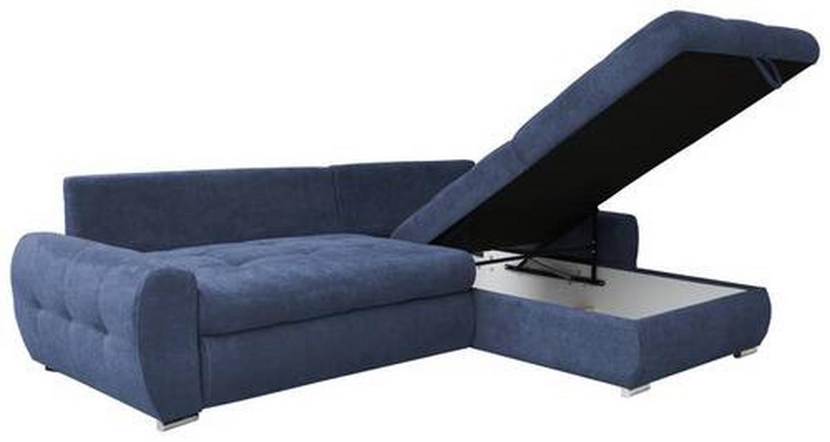 Ecksofa Mit Schlaffunktion Solar Dunkelblau 277x175 Cm - Chromfarben/Dunkelblau, Design, Textil (277/175cm) - Livetastic