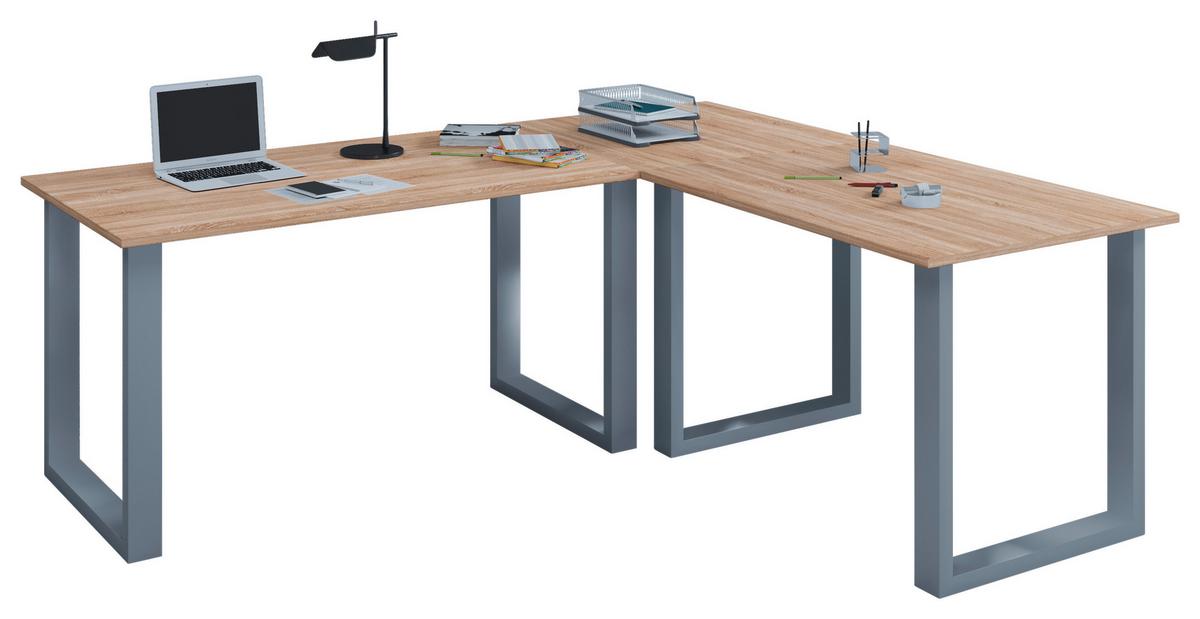 Eckschreibtisch Lona Sonoma Eiche B: 80 cm - Silberfarben/Sonoma Eiche, MODERN, Holzwerkstoff/Metall (220/160/76cm) - MID.YOU