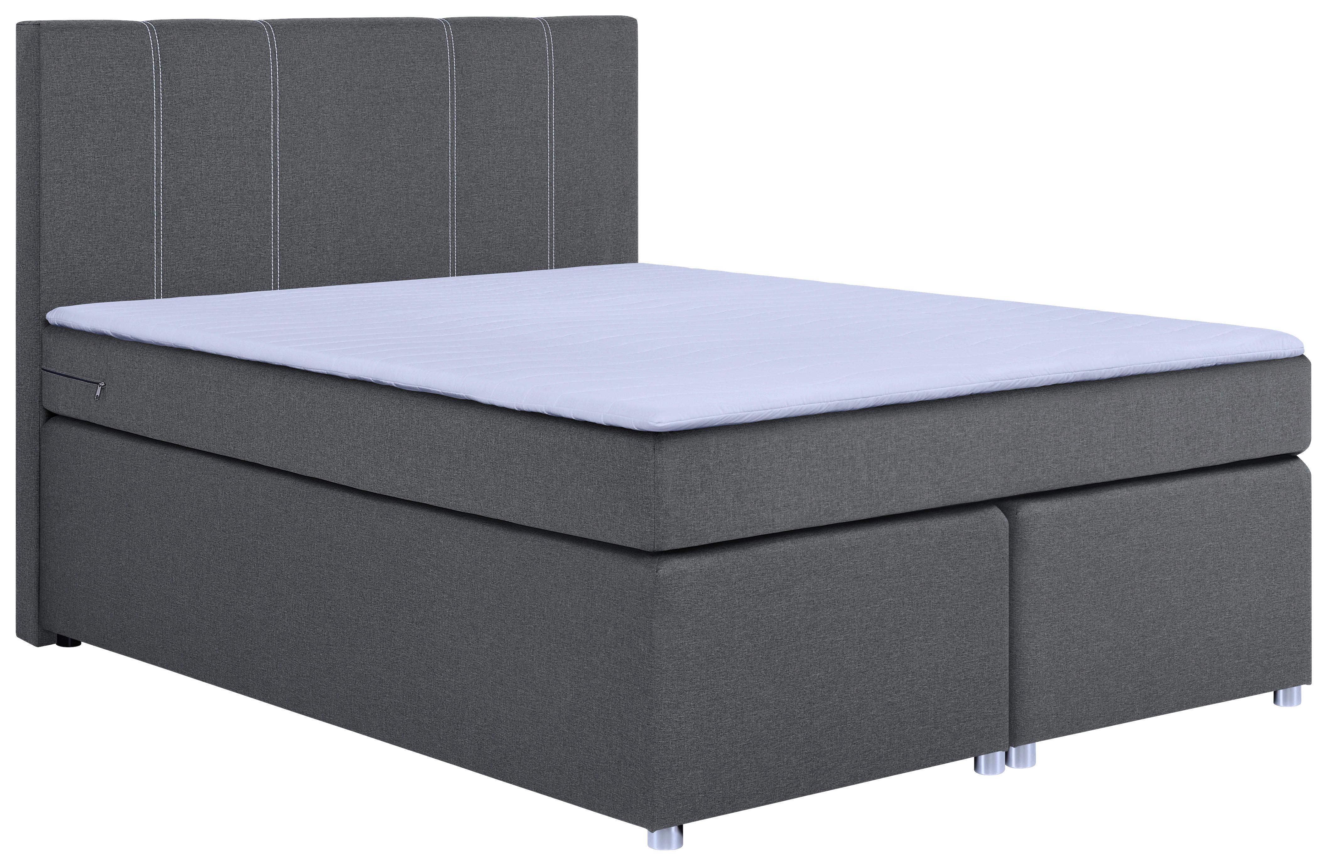 Boxspringbett Malta Mit Topper Grau, 160x200 Cm - Chromfarben/Schwarz, Basics, Holzwerkstoff/Textil (160/200cm) - P & B