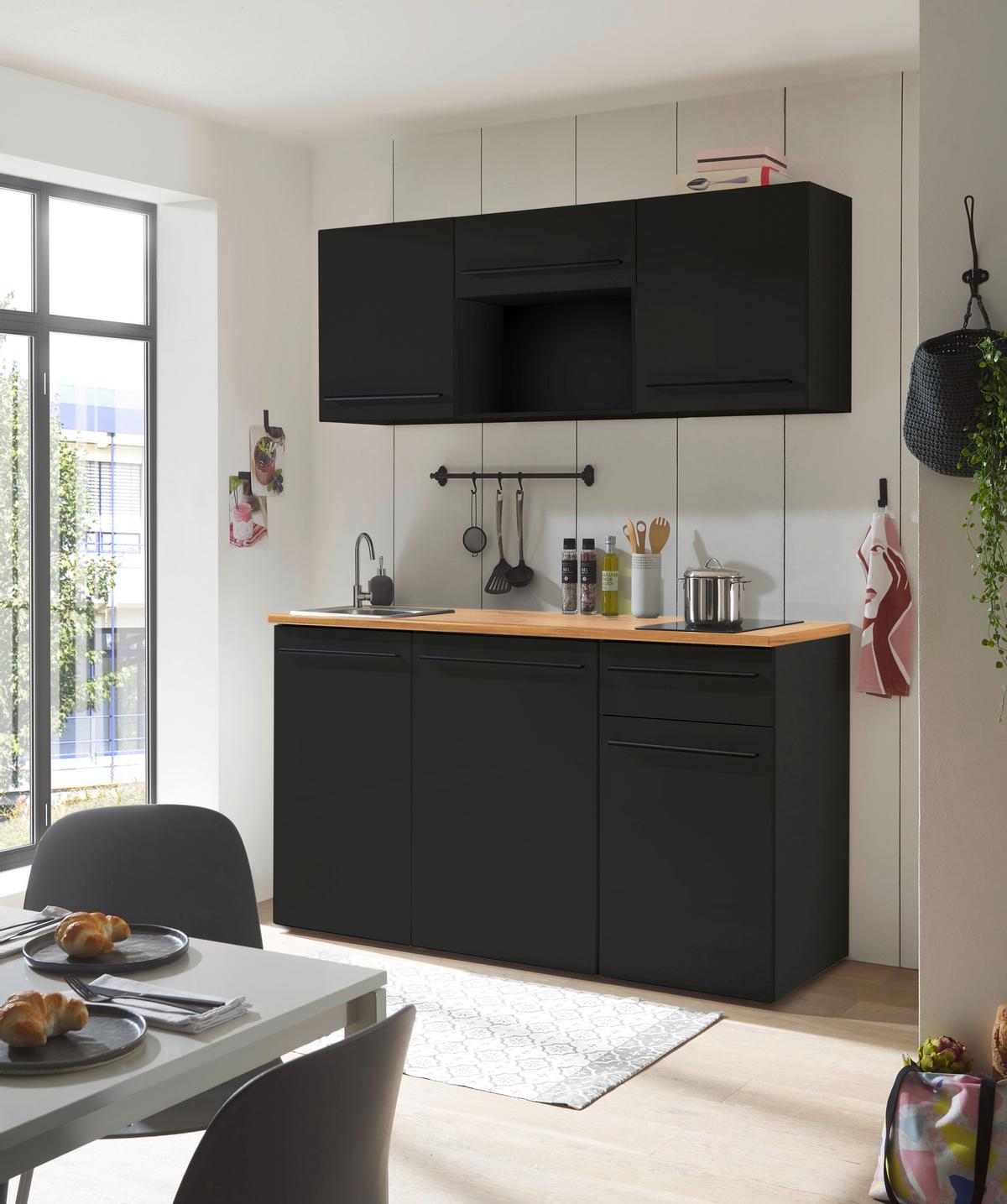 Kuchyňský blok bez spotřebičů JAZZ SINGLE - černá/barvy dubu, Trend, kompozitní dřevo/plast (160kg) - MID.YOU