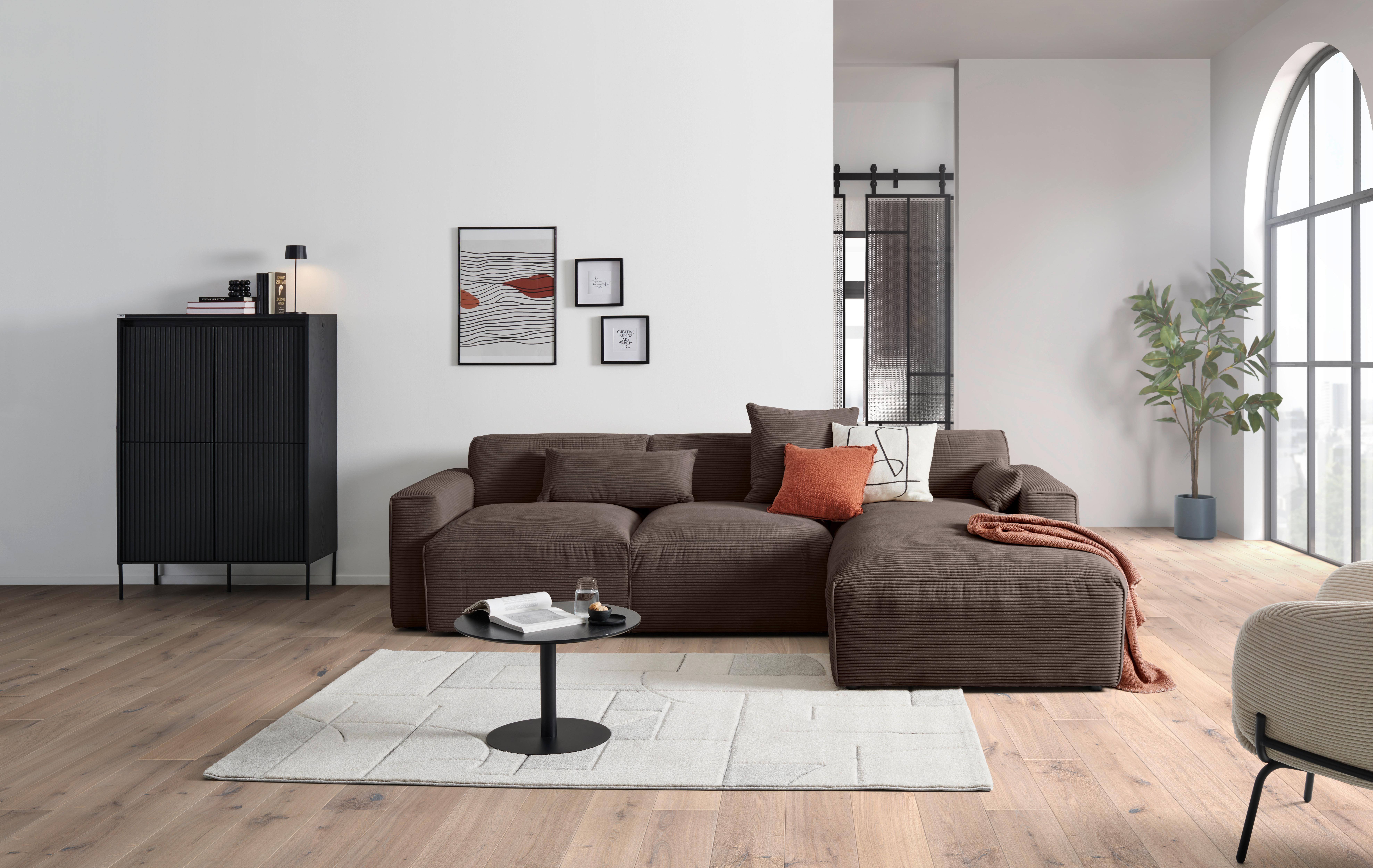 Ecksofa Pearl - Schwarz/Mokka, Design, Textil (303/196cm) - Livetastic