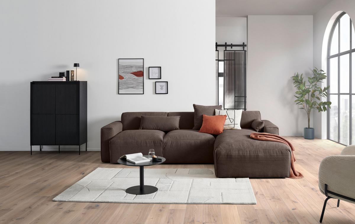 Ecksofa Pearl - Schwarz/Mokka, Design, Textil (303/196cm) - Livetastic
