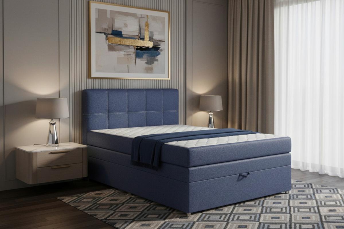 Boxspringbett Royal 140x200 Blau - Chromfarben/Blau, MODERN, Holzwerkstoff/Textil (140/200cm)
