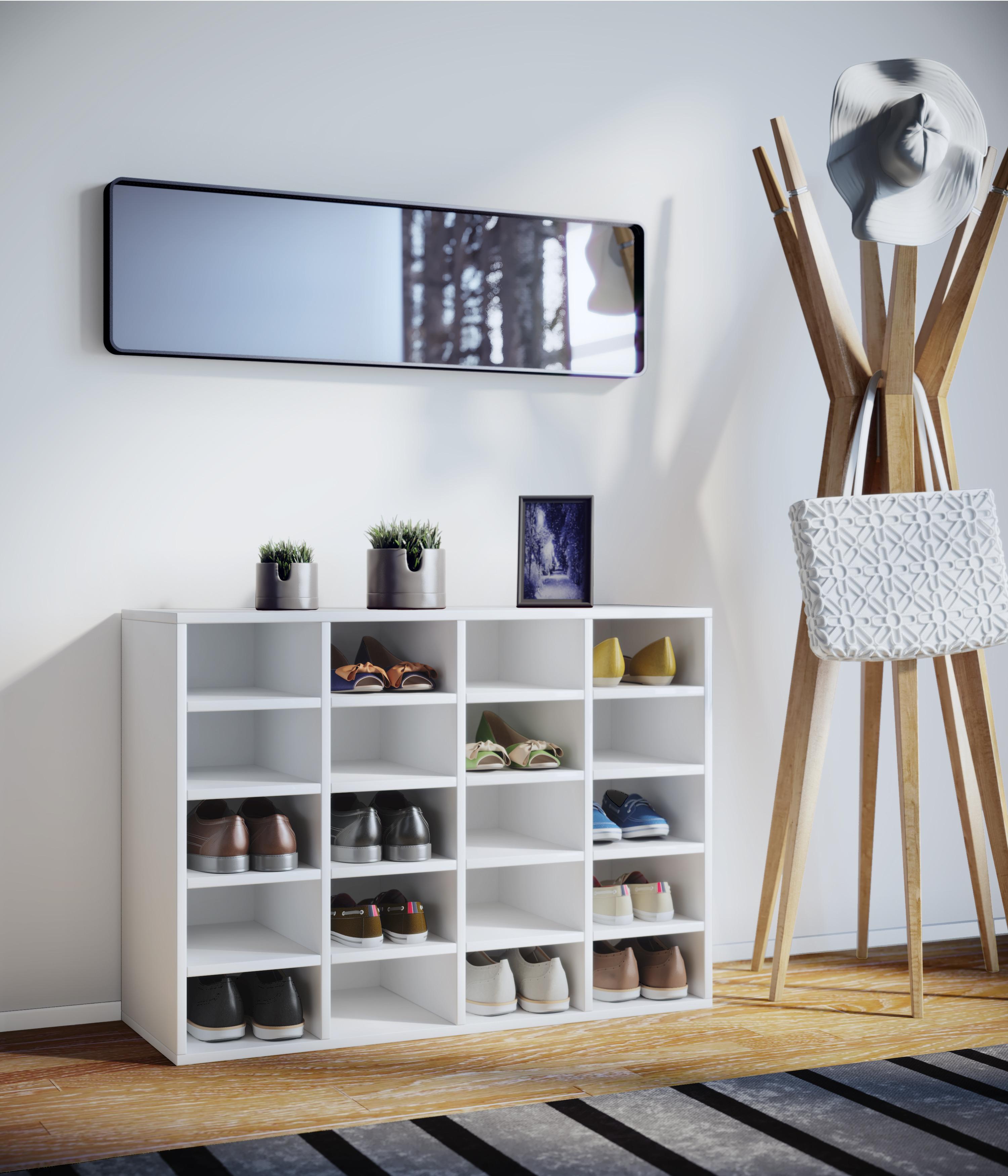Schuhschrank Hinsol Weiß Dekor 16 Fächer B: 92 Cm - Weiß, KONVENTIONELL, Holzwerkstoff (92/67/33cm) - MID.YOU
