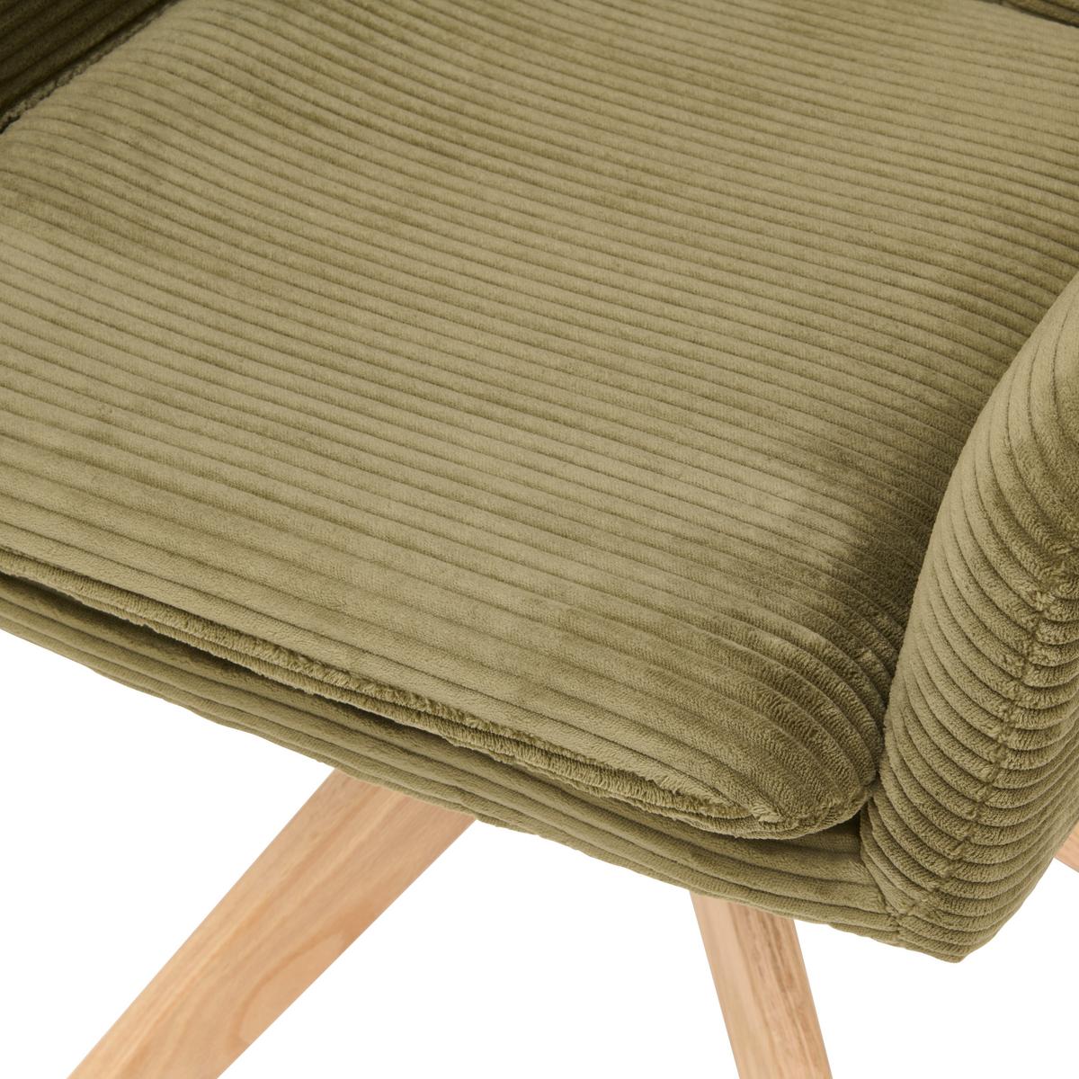 Armlehnstuhl Matti Grün, Sitzfläche 360° drehbar - Naturfarben/Grün, KONVENTIONELL, Holz/Textil (60/93/65,5cm) - Livetastic