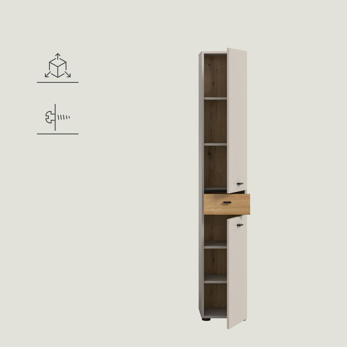 Hochschrank Aqua Kaschmir/Eichefarben B: 32cm - Kaschmir/Eichefarben, Trend, Holzwerkstoff (32/191/30cm) - MID.YOU