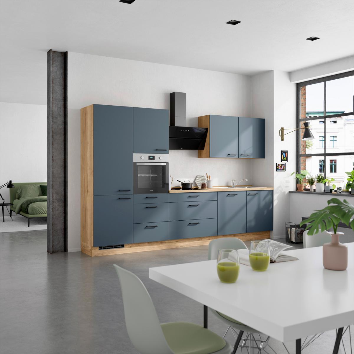 Küchenleerblock Easytouch High-Line, H8 Links - Blau/Eichefarben, MODERN, Holzwerkstoff (330cm) - Nobilia